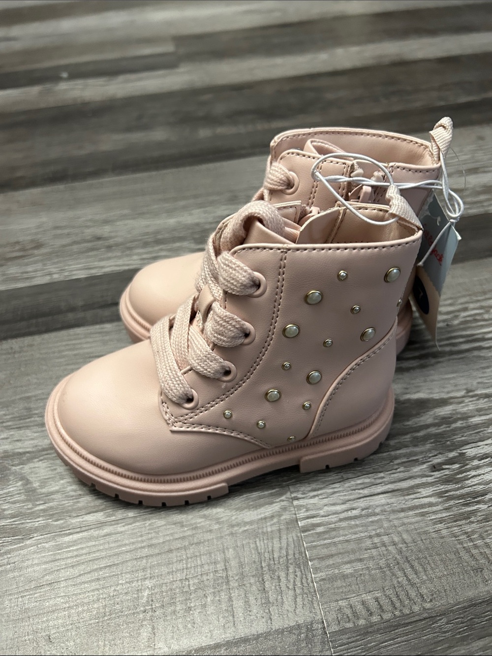 Cat & Jack Blush Pink Stud-Accent Lace-Up Kids Boots